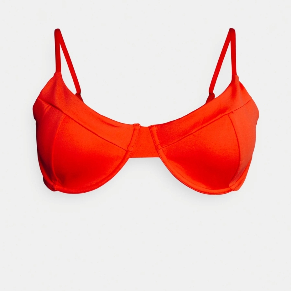 NWT Good‎ American Sculpt Demi Bikini Top in Poppy Red Orange size 3 Large